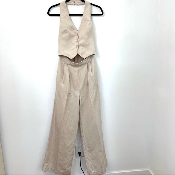 Anthropologie Astr Cream Wide Leg vestJumpsuit, size Small, linen rayon blend - Picture 8 of 13